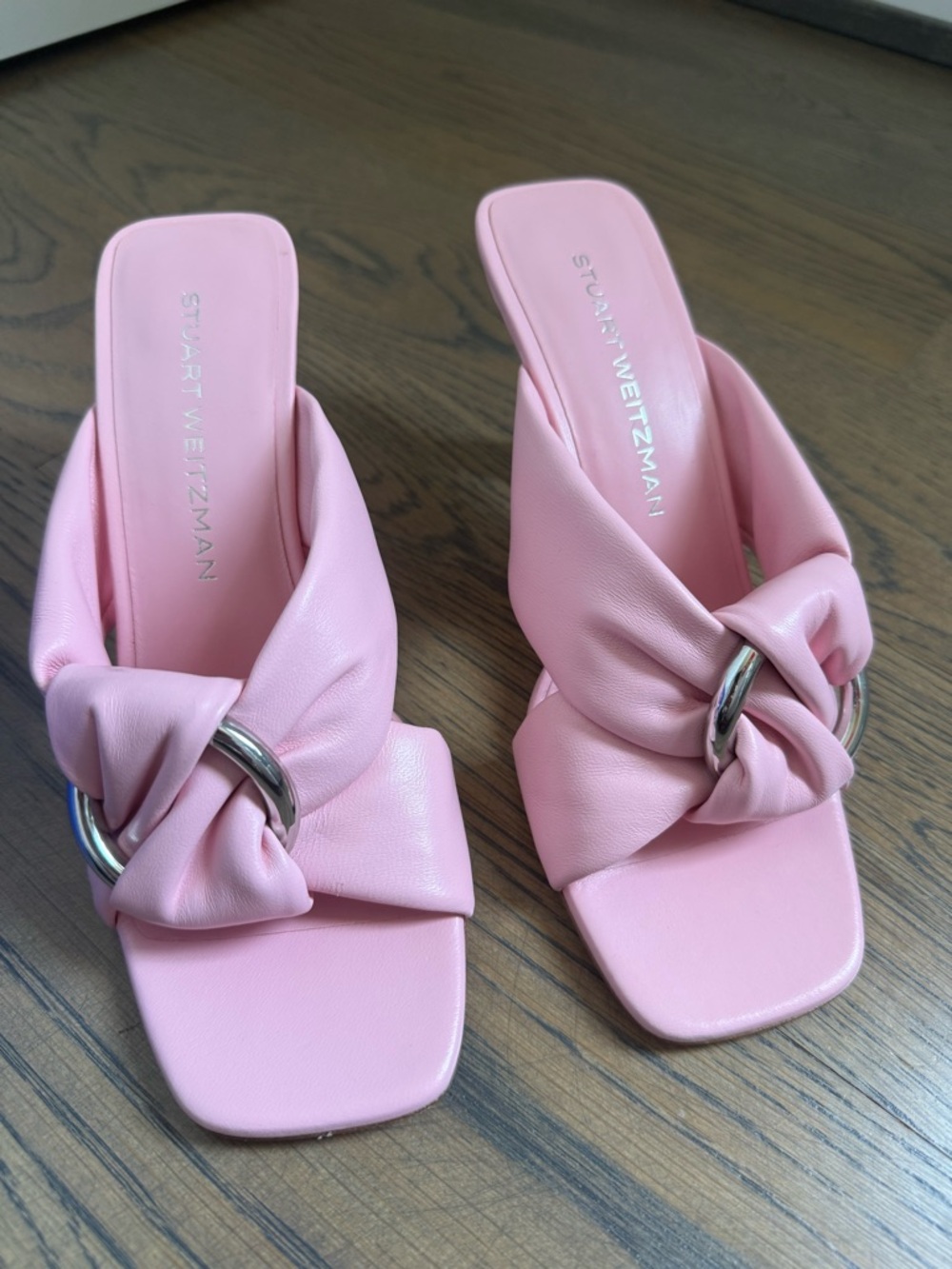NWT Stuart Weitzman Pink Knotted Ring Mule CeCe 75 Heels size 8.5. - Picture 3 of 6